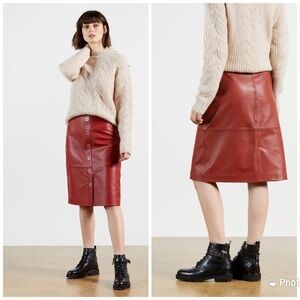 Ted Baker Red Leather Midi Skirt Sz‎ 10